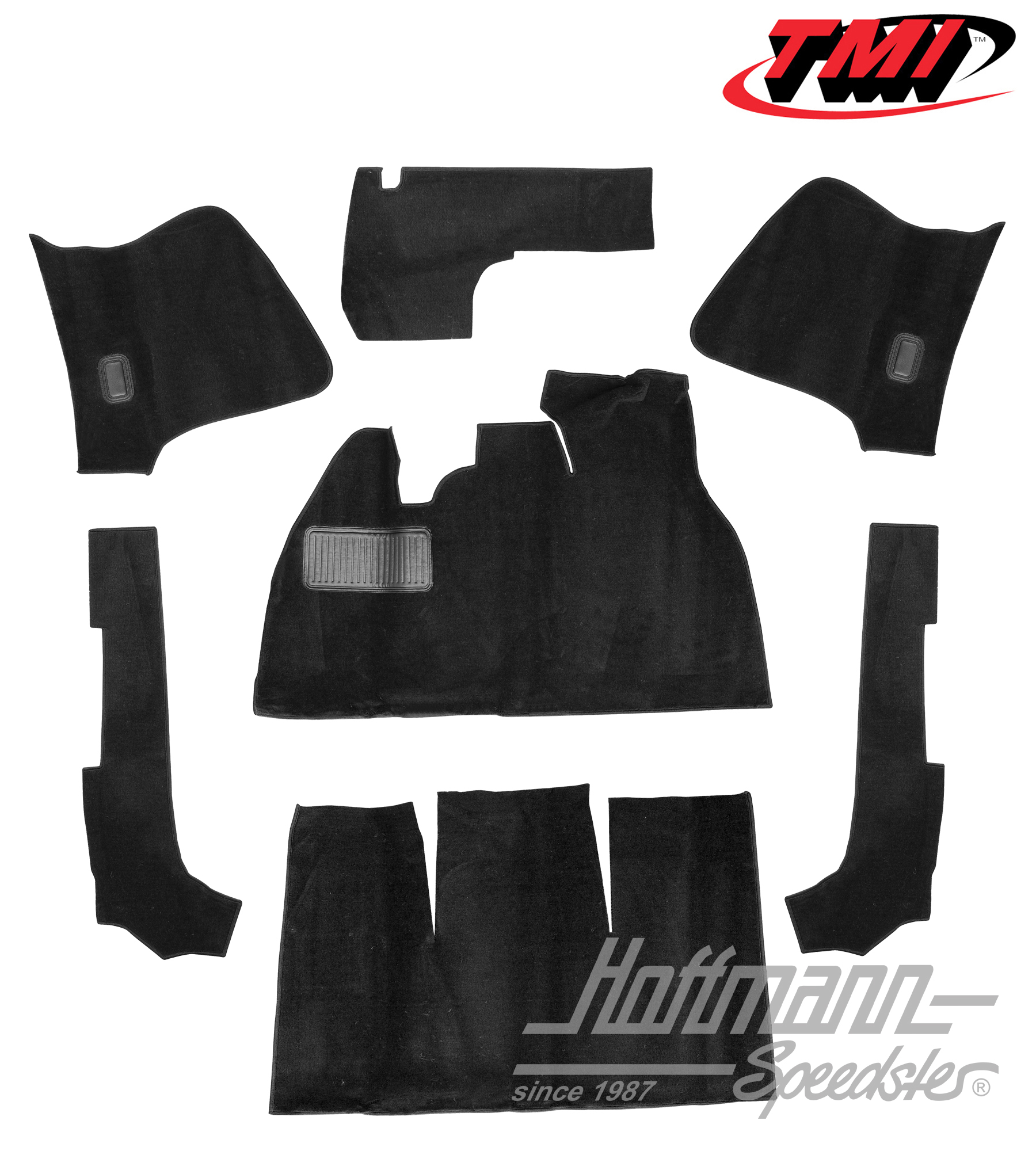 Carpet kit, Beetle Convertible, velour, black, 8.55-7.68 | 34-F1318-801 | 055-7611