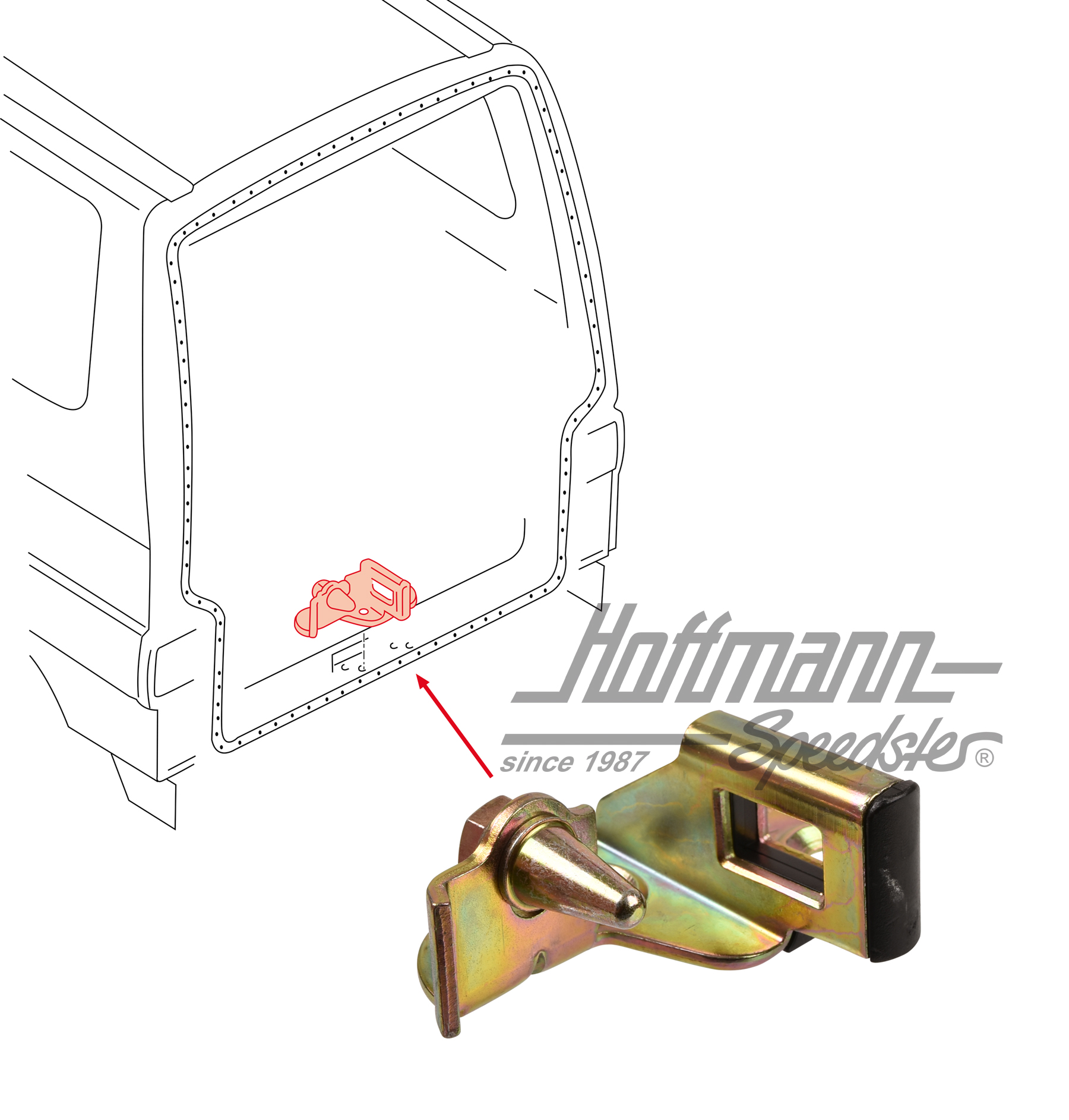 Closing wedge, hinged door, bottom, Bus T4 | 701 827 512 | 408-1042-10