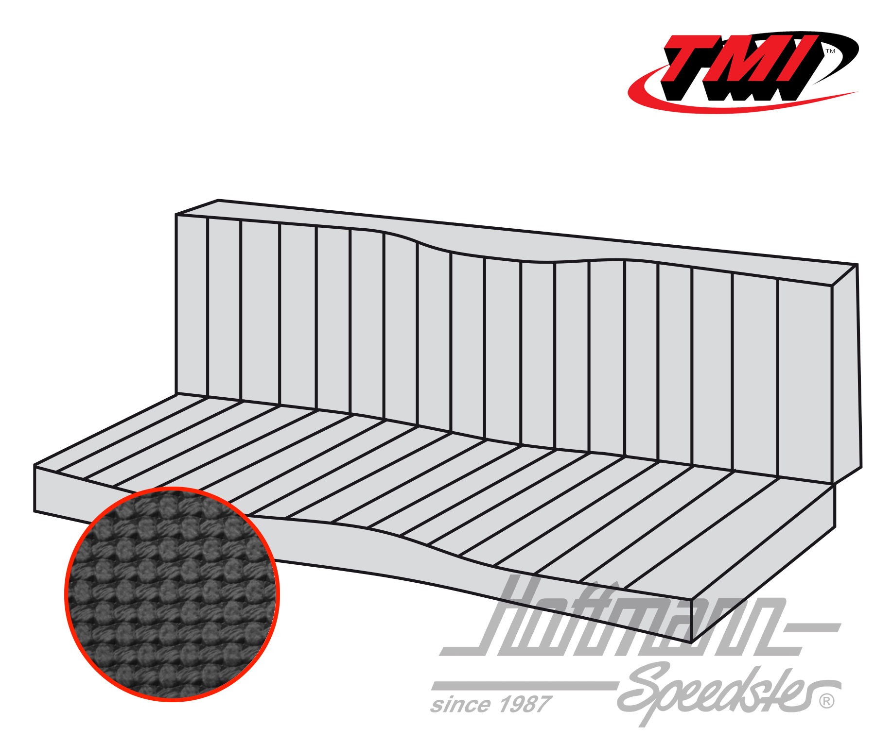 Seat-bench upholstery, Karmann Ghia Coupé, 55-71, black | 43-1511-01 | 066-0082-40