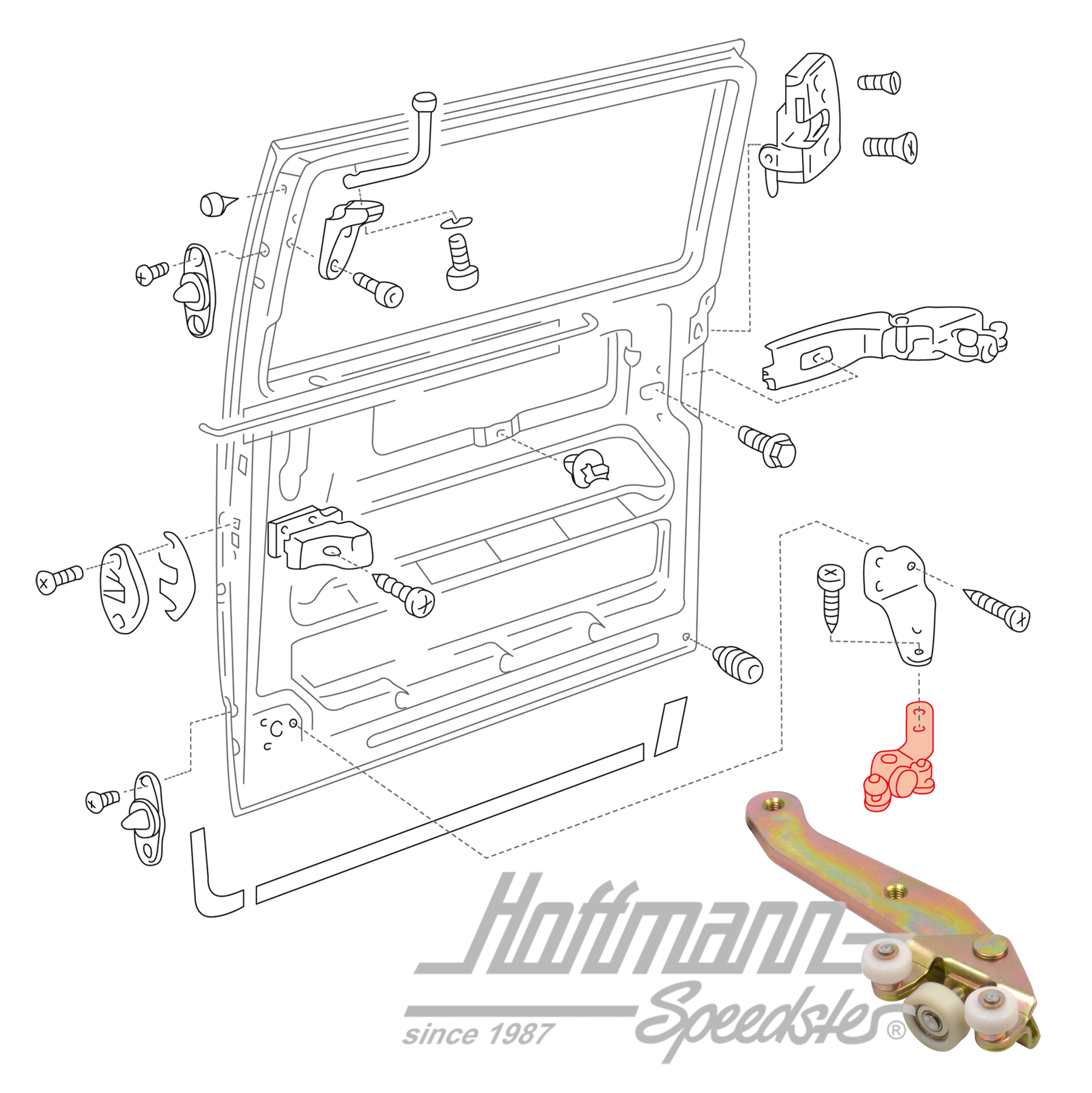 Roller guide, sliding door, bottom, right                                                           