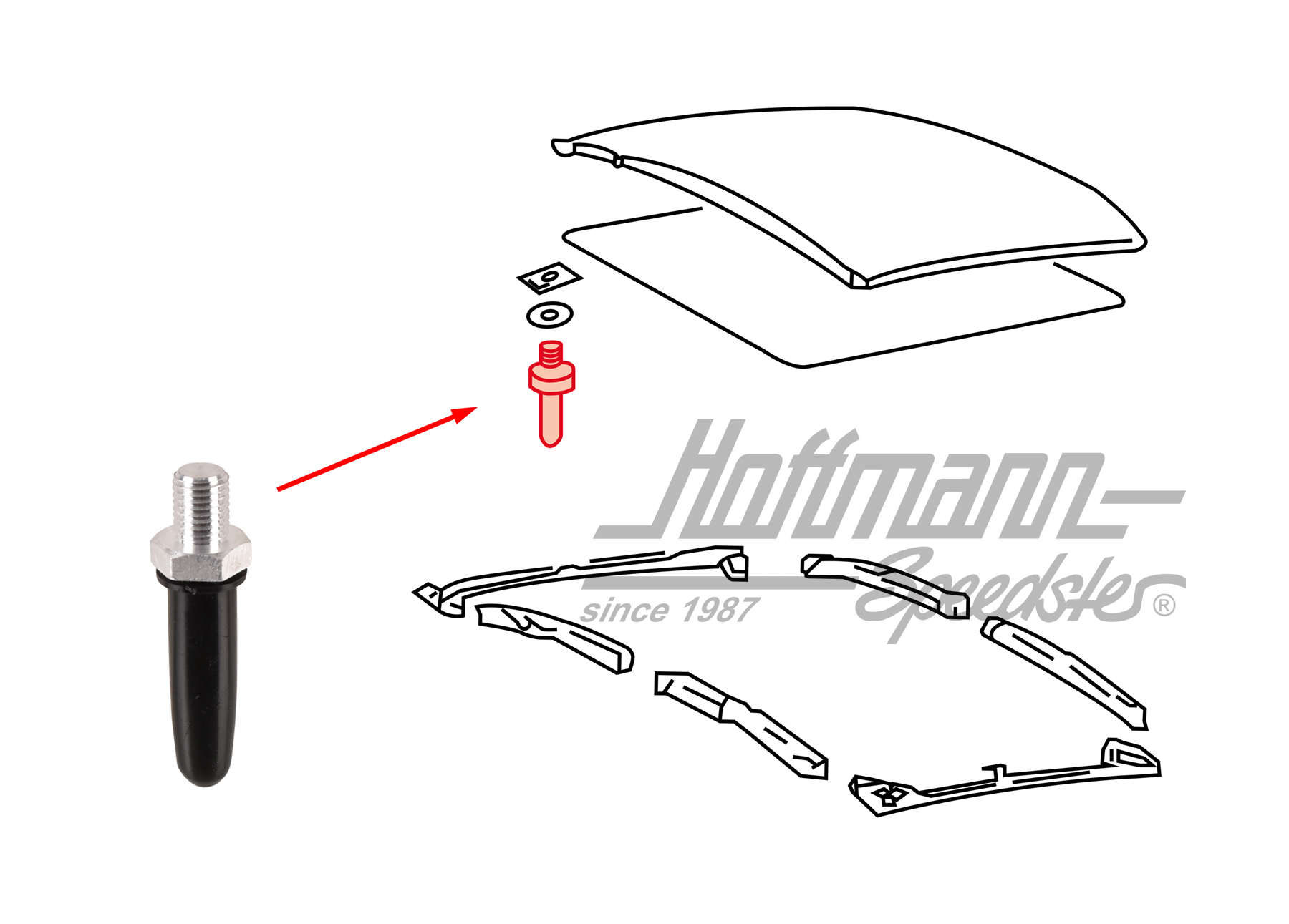 Fixing pin, targa roof, front, 74-89                                                                