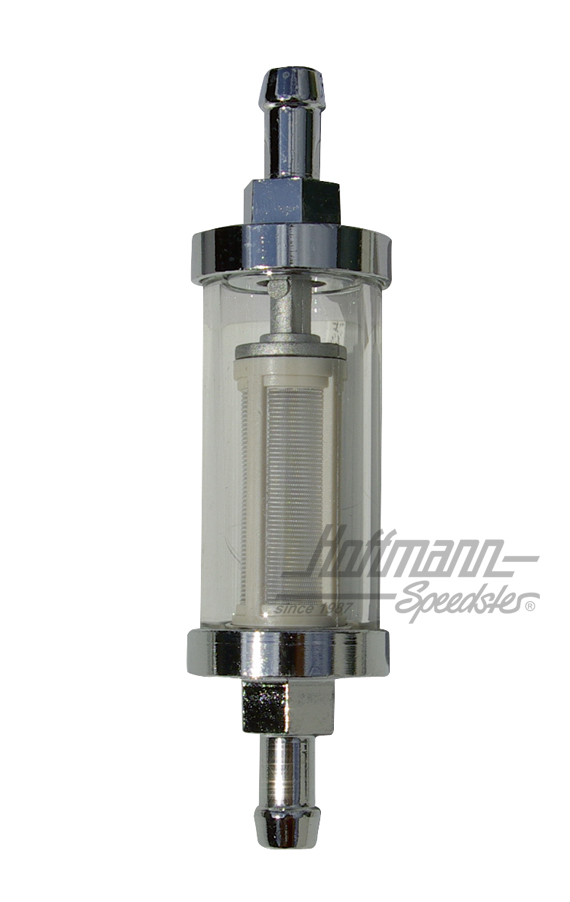 Fuel filter, chromed/glass, 8 mm                                                                    