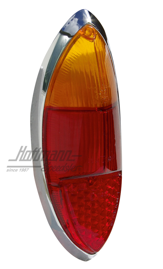 Tail-light lens, Karmann Ghia, chromed frame, red/orange                                            