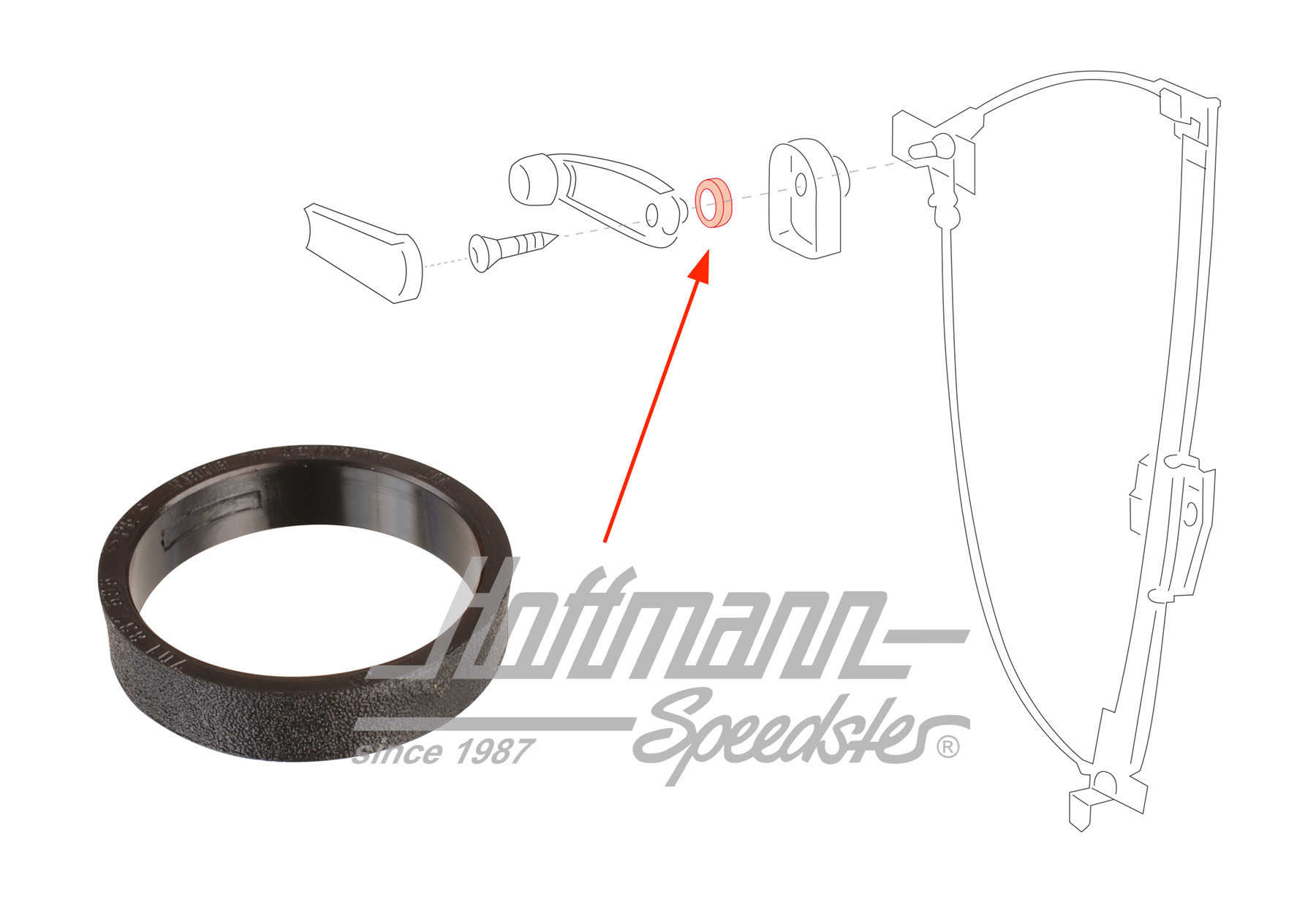 Support, window winder, 9.90-7.95, black | 701 837 595  01C | 408-1224-10