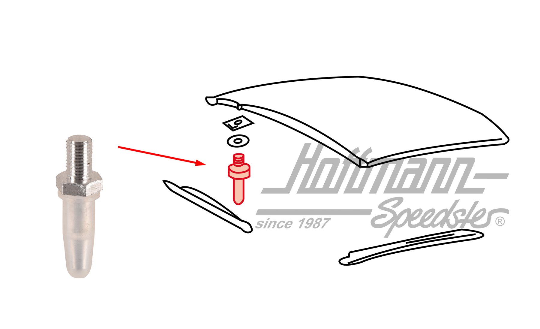 Fixing pin, targa roof, front, 65-73 | 901 565 216 42 | 515-0150-26