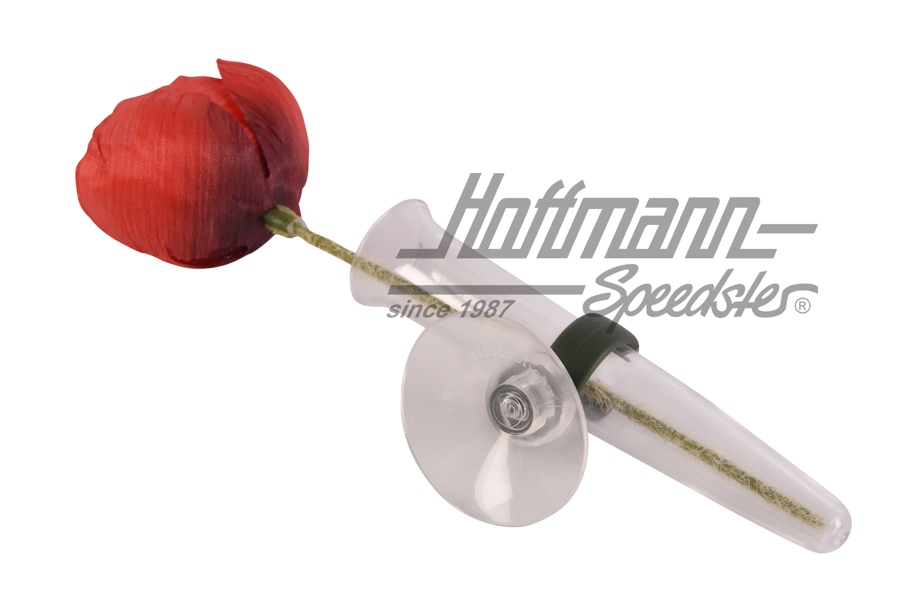 Flower vase, plexiglass, with red flower                                                            