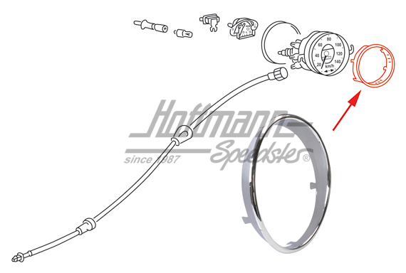 Speedometer trim ring, standard, chromed, 52-66 | 113 957 371 | 020-2063-10