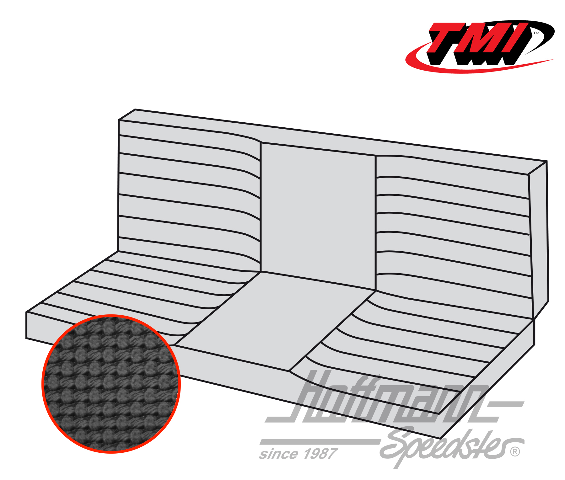 Seat-bench upholstery, Karmann Ghia Conv.,71-74, black | 43-1612-01 | 066-0085-40