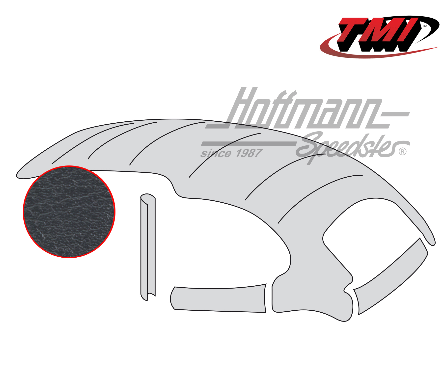 Headliner, universal, with sliding rag top, smooth, black, 8.46-7.63 | 20-1109-49 | 055-7170-50