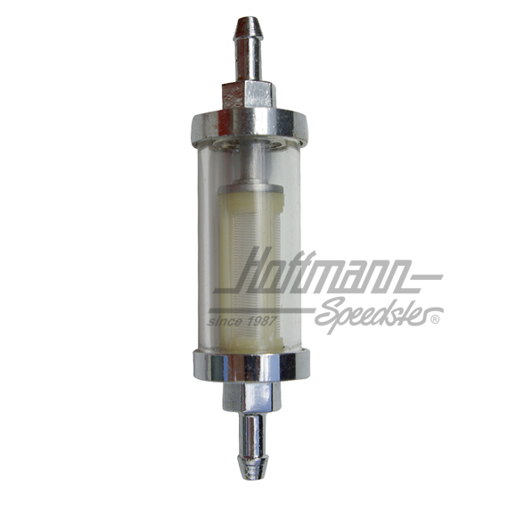 Fuel filter, chromed/glass, 6 mm                                                                    