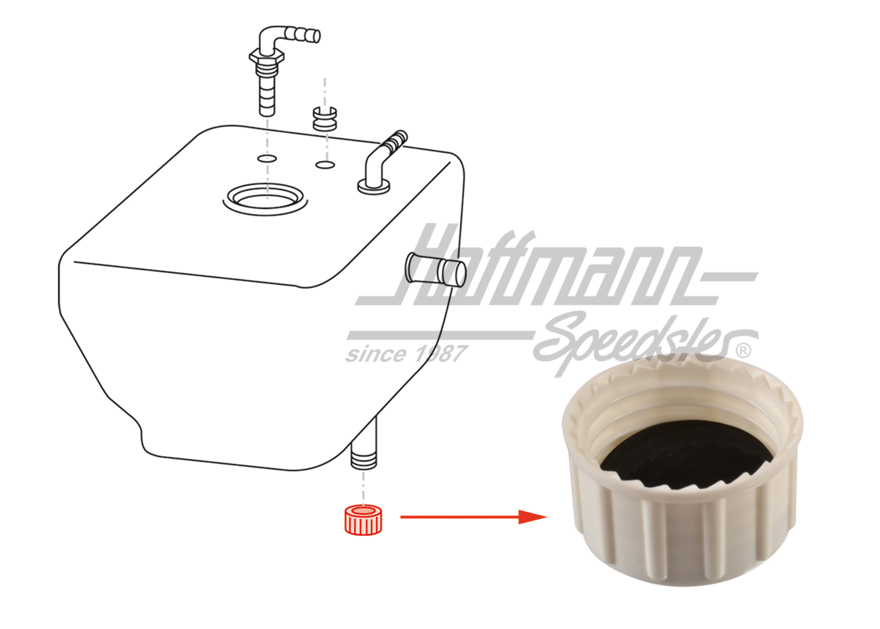 Cover, fresh water tank, 35mm | 255 070 802 B | 385-3004