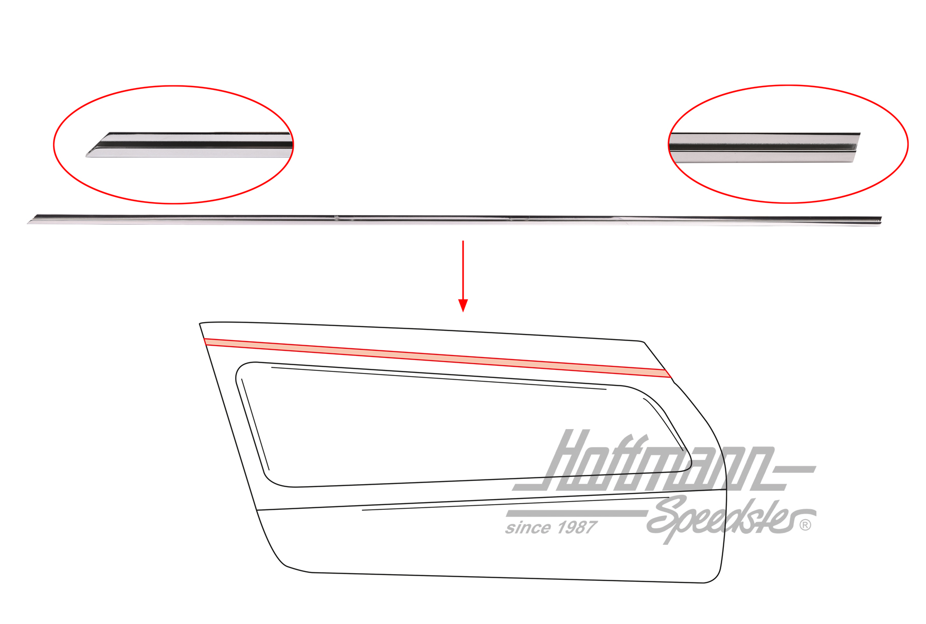 Moulding, door panel, 65-69, left                                                                   