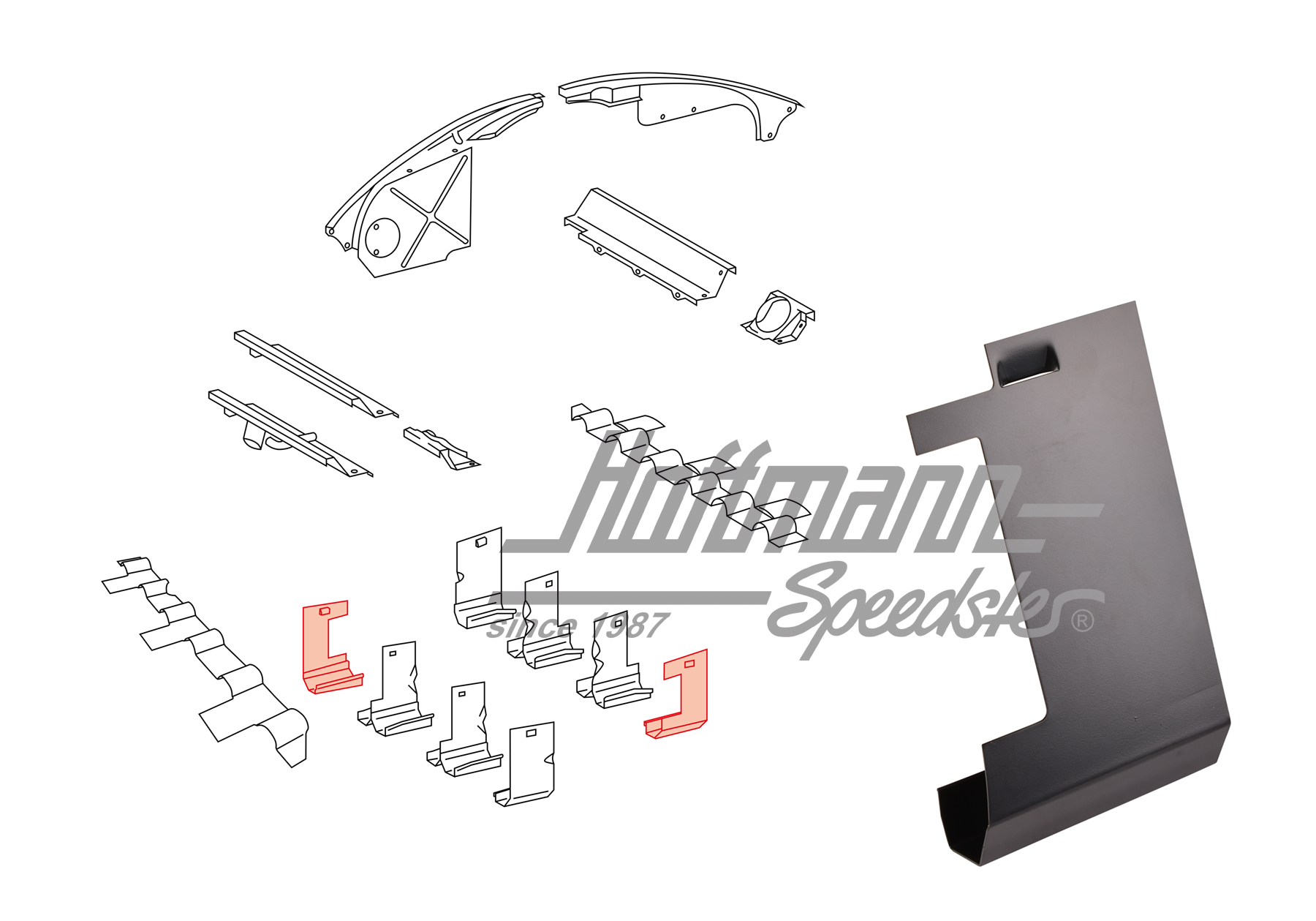Heat deflector plate, F/L and R/R, 911, 76-93 | 930 106 221 00 | 530-4030-21