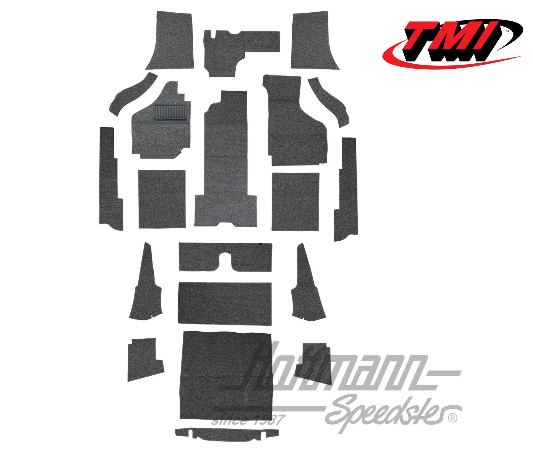 Carpet kit, Karmann Ghia Convertible, 8.68-, grey | 34-F1626-407 | 066-0049-20