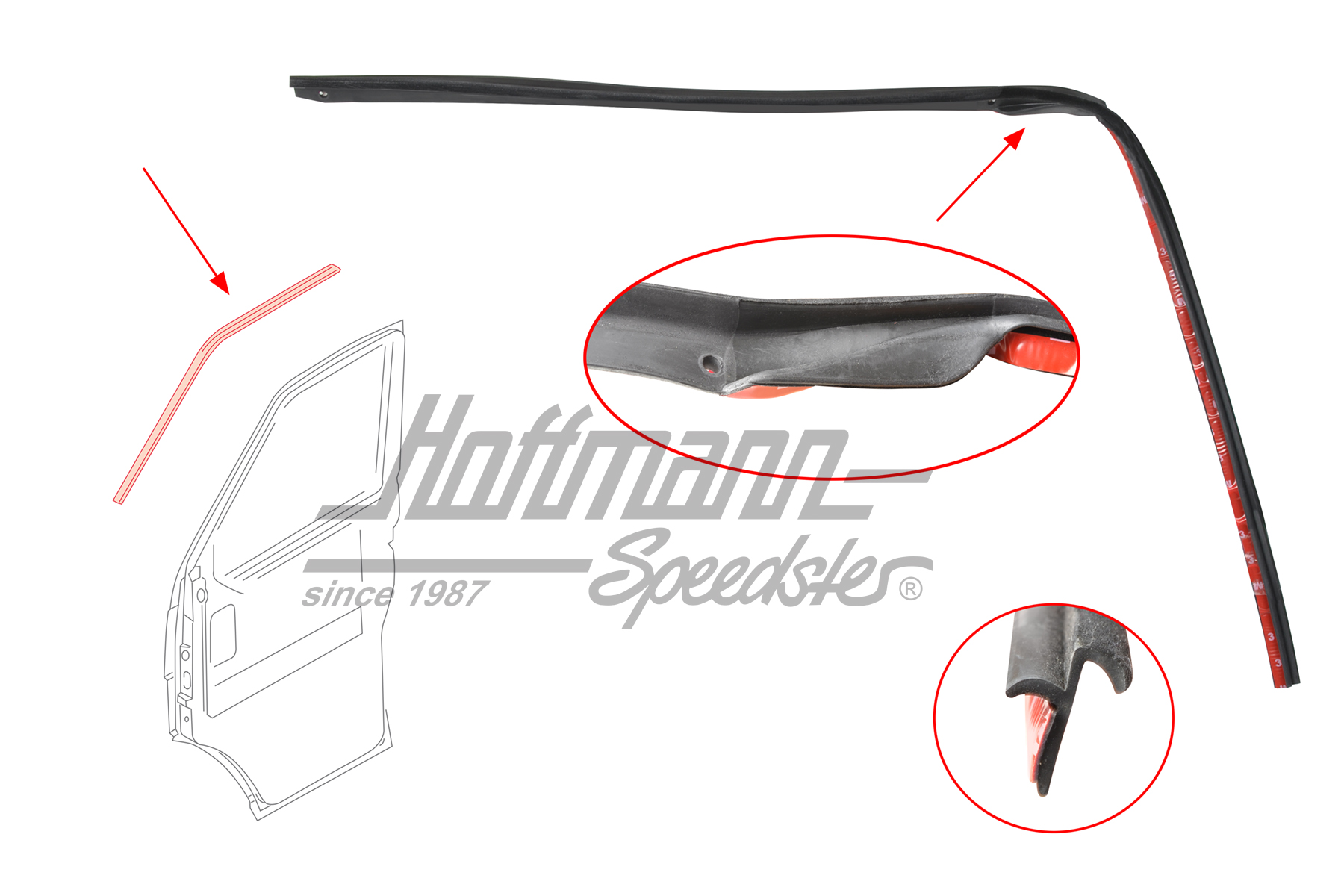 Door seal, upper, 11.94-6.03, right | 7D0 837 762 | 408-1410-12