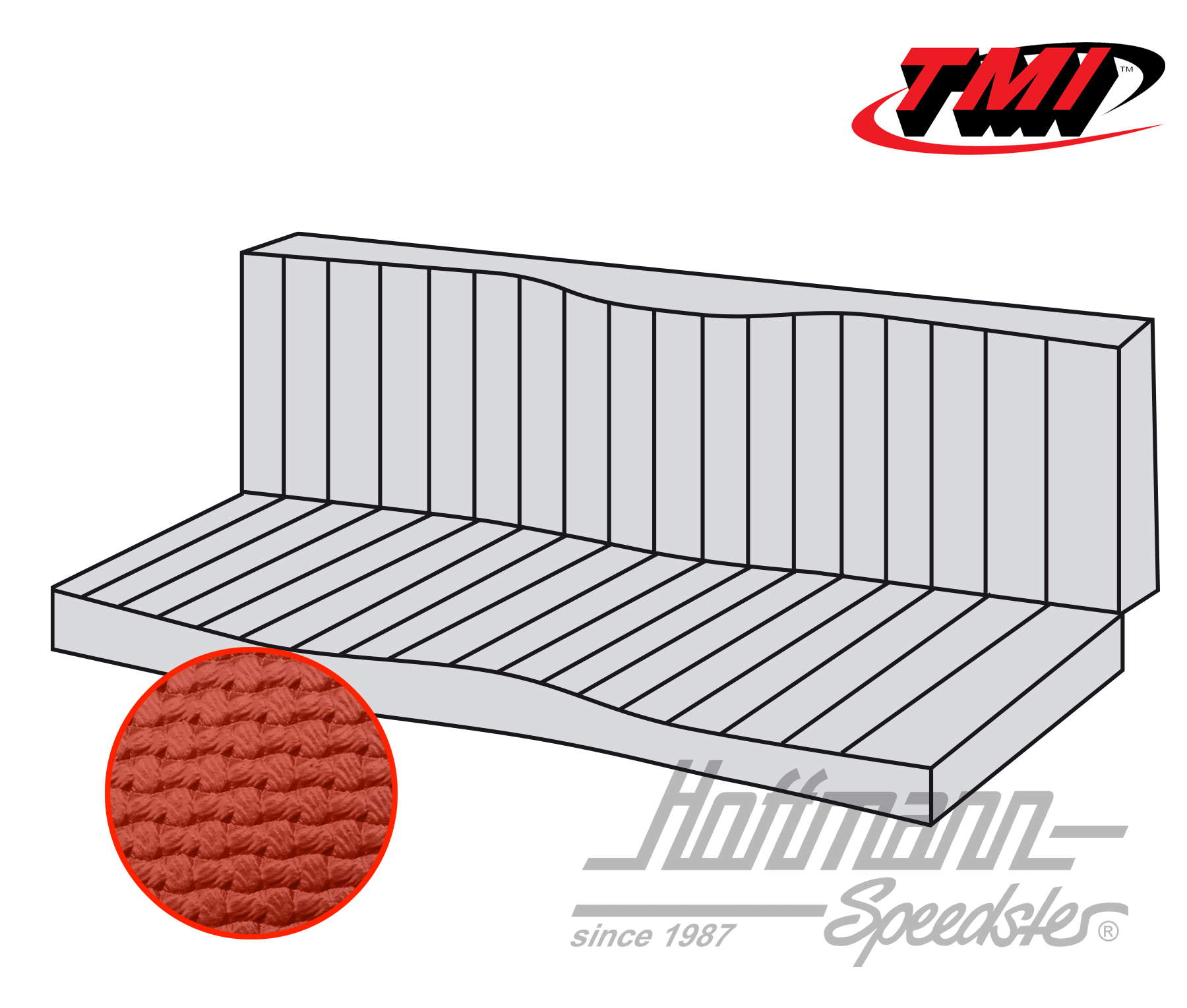 Seat-bench upholstery, Karmann Ghia Coupé, 55-71, red | 43-1511-07 | 066-0082-10