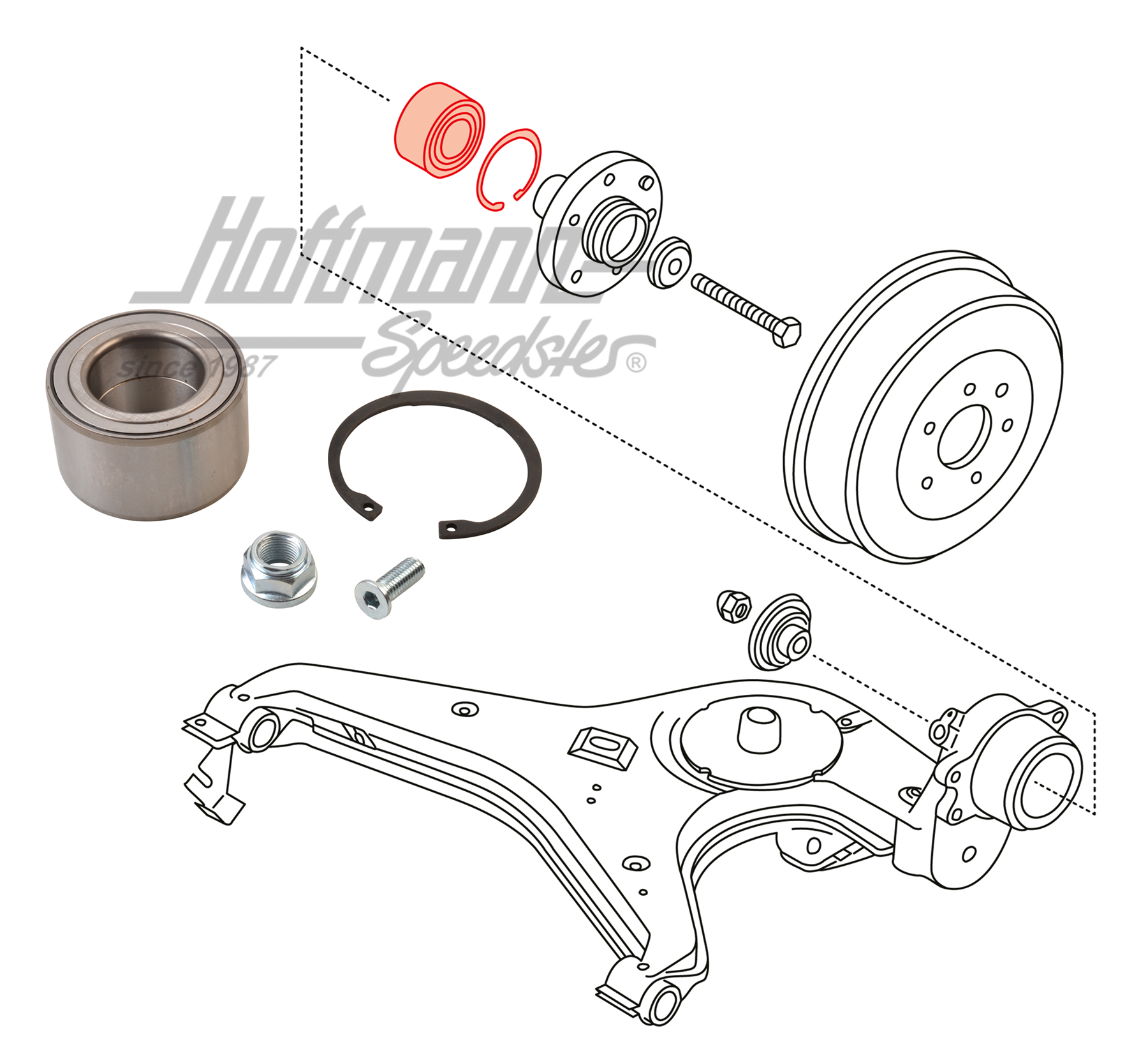 Wheel bearing kit, rear, Bus T4, 2000kg | 701 598 625 B | 405-0183