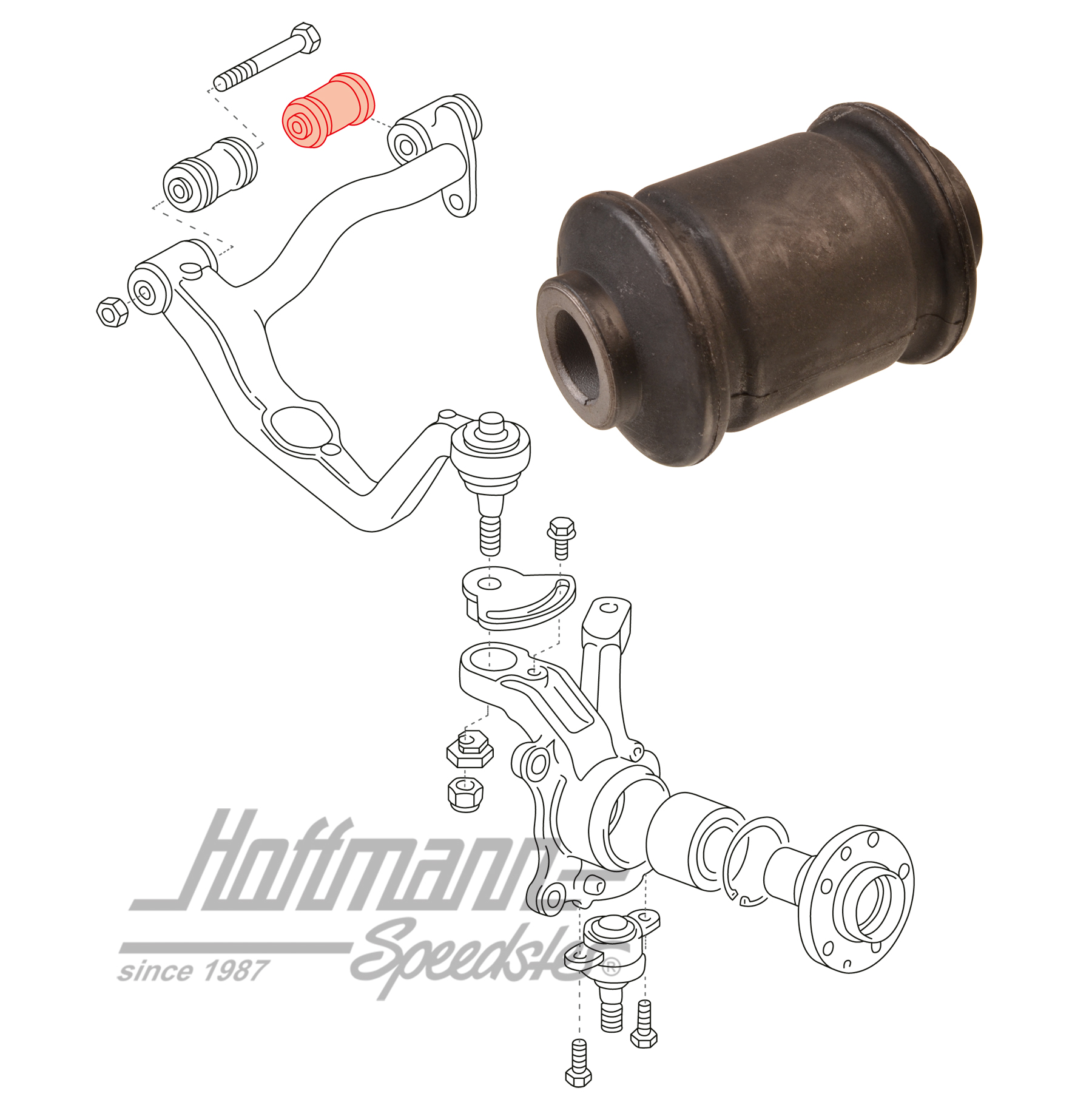 Rubber mount, rear, transverse control arm upper, 90-03 | 701 407 087 | 404-0533