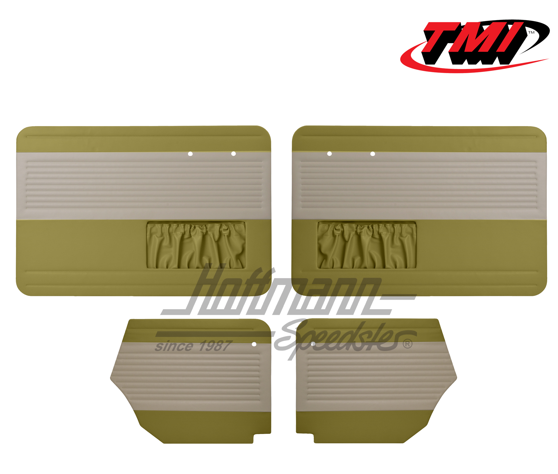 Door panels, Beetle Convertible, 64-66, off-white/pea green | 19-1328-25-15 | 055-7564-08