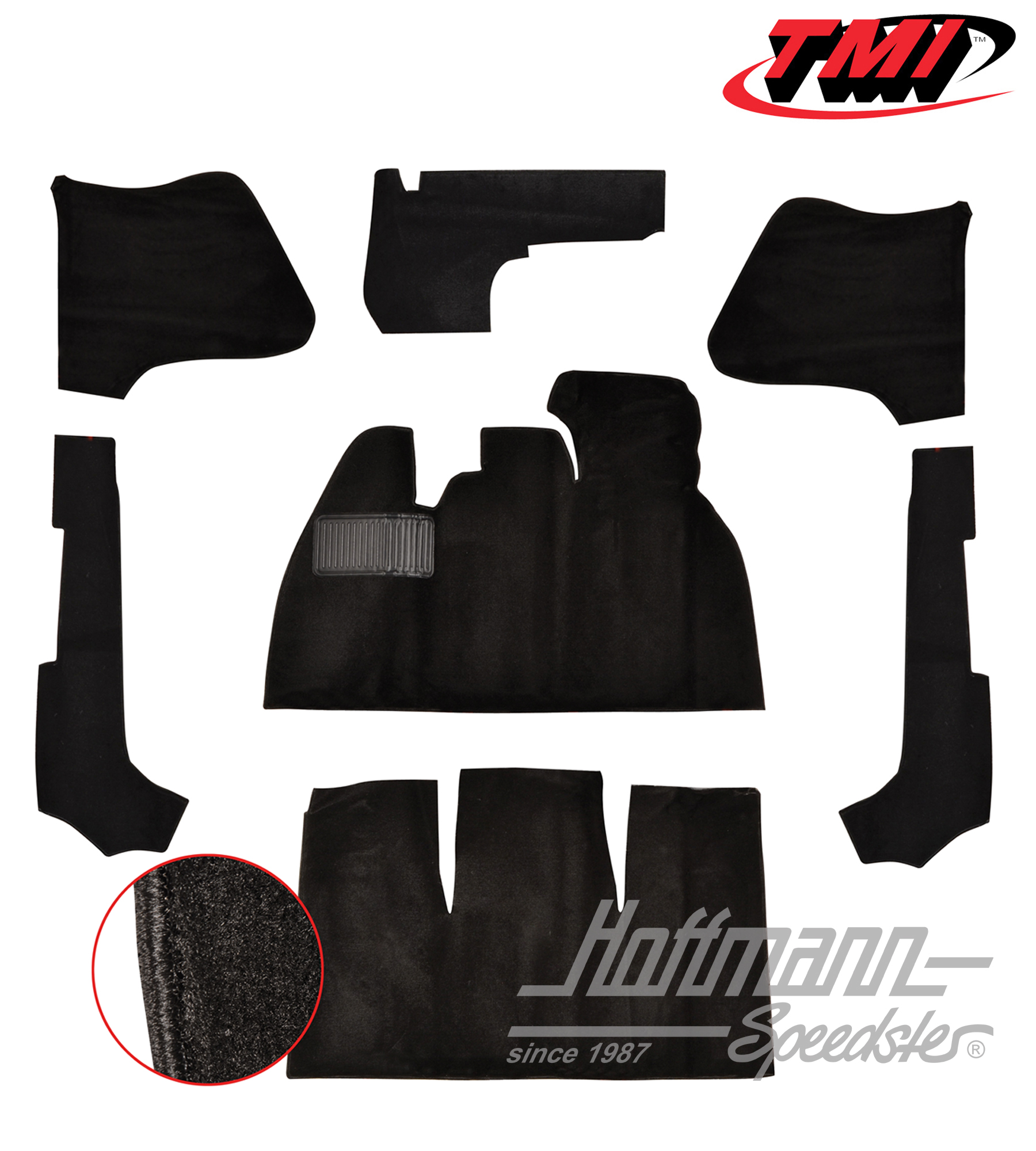 Carpet kit, Beetle Convertible, velour, black, 8.68-7.70 | 34-F1330-801 | 055-7612