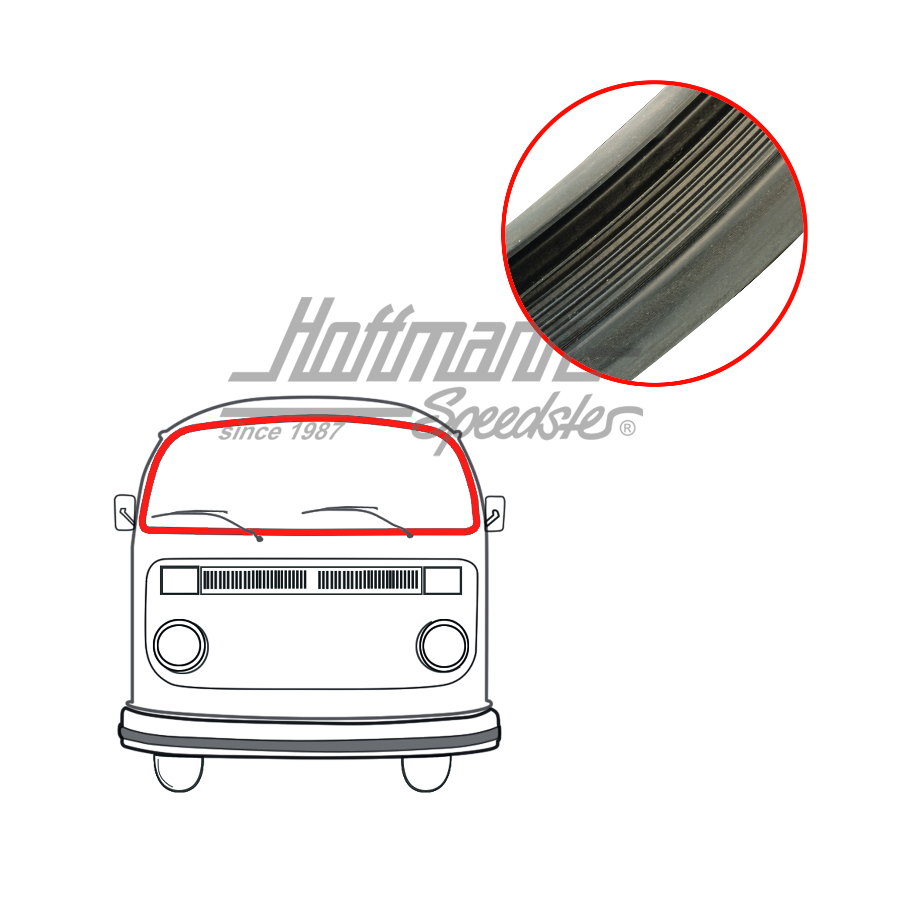 Front window seal, Bus T2, 67-79, without groove | 211 845 121 D | 090-6110-03