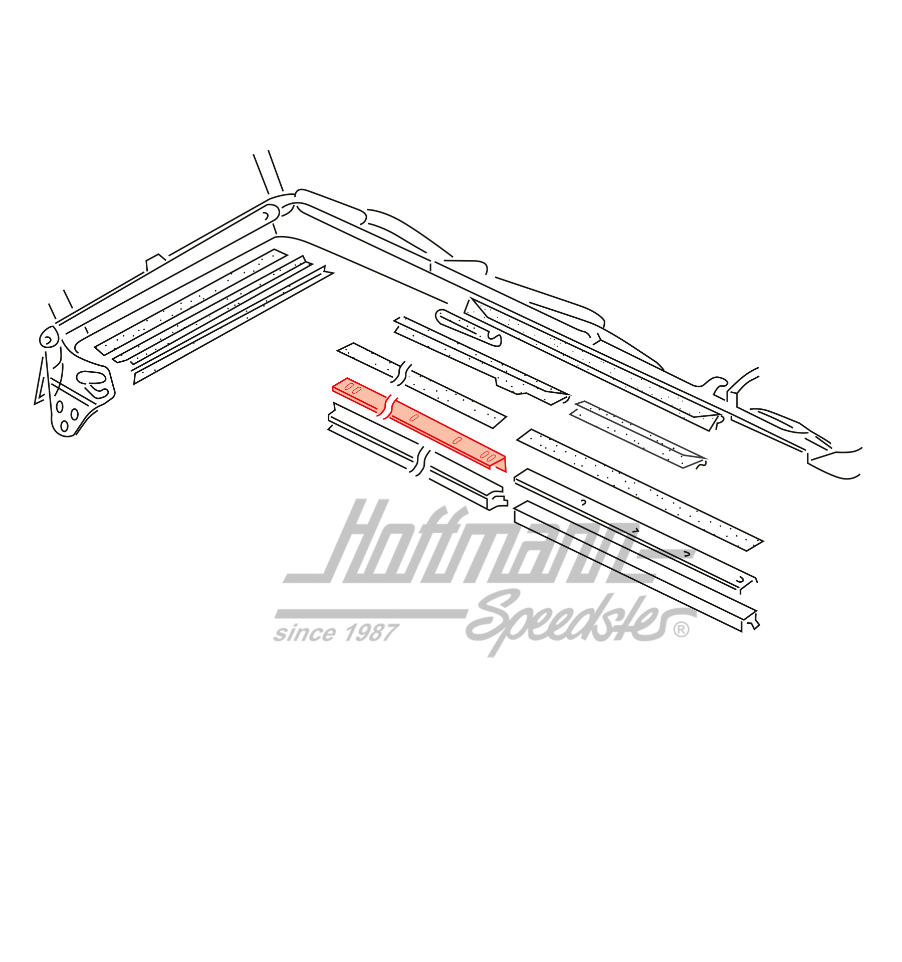 Insertion rail, convertible top, middle, 80-93, left                                                