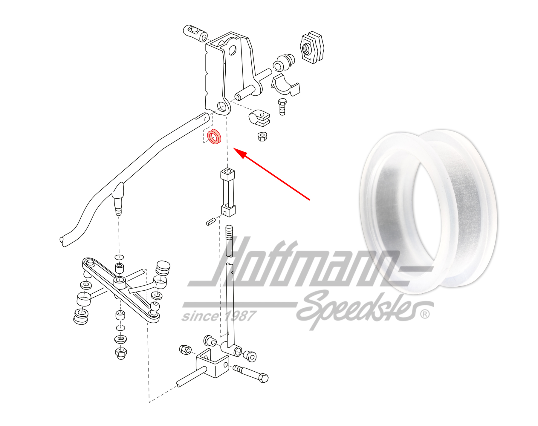 Bushing, shift-rod, rear, Bus T4 | 701 711 066 A | 407-2010-23