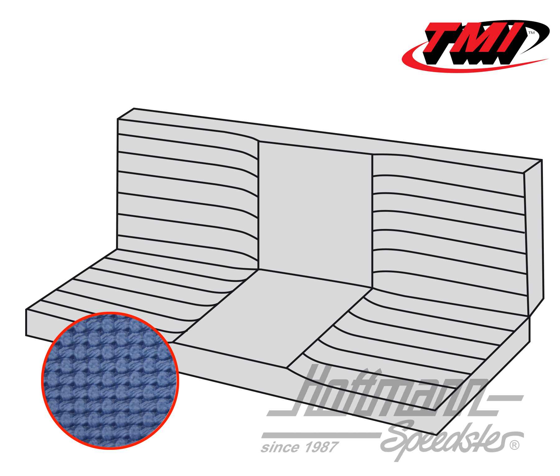 Seat-bench upholstery, Karmann Ghia Conv.,71-74, blue | 43-1612-08 | 066-0085-20