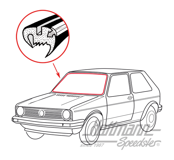 Front window seal, with groove, Golf 1, sedan + Convertible | 171 845 121 A | 180-7130