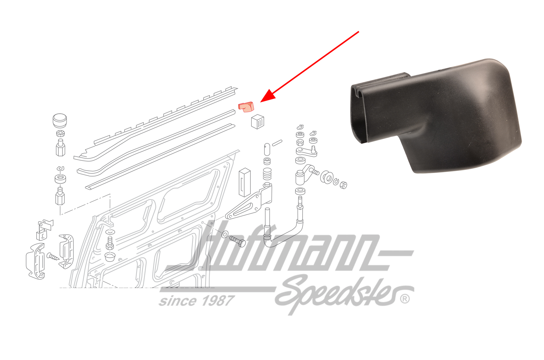 Cover, beading, sliding door, left, black | 256 843 187 A | 360-4050-01