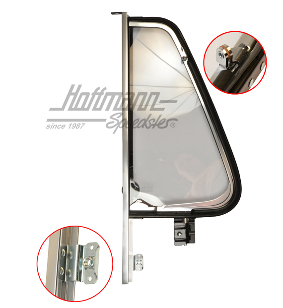 Vent window, complete, Bus T2, chromed, right                                                       