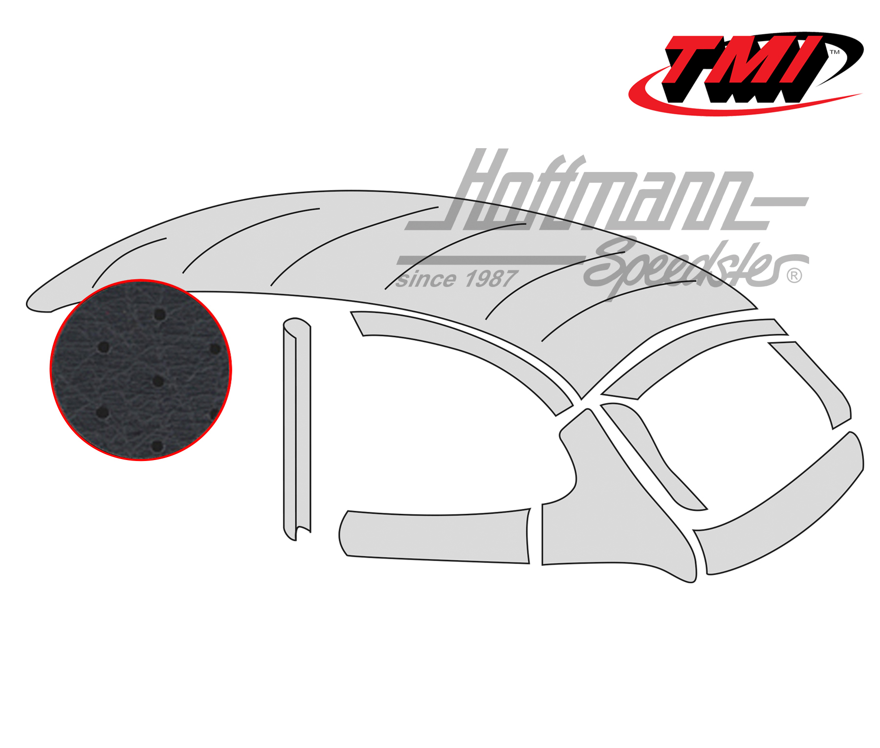 Headliner with metal sliding roof, original style, perforated, black, 8.63-7.67 | 20-1111-45 | 055-7202-20