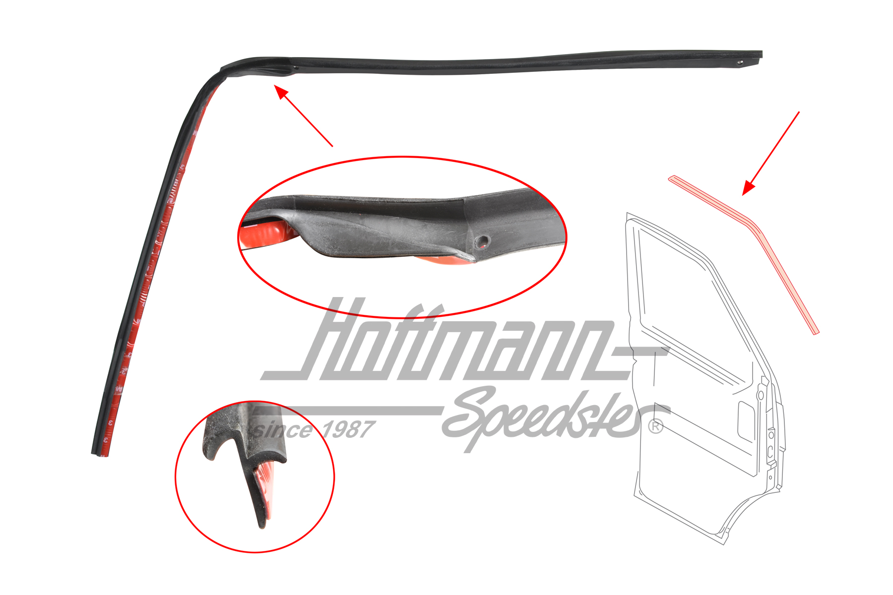 Door seal, upper, 11.94-6.03, left | 7D0 837 761 B | 408-1410-11