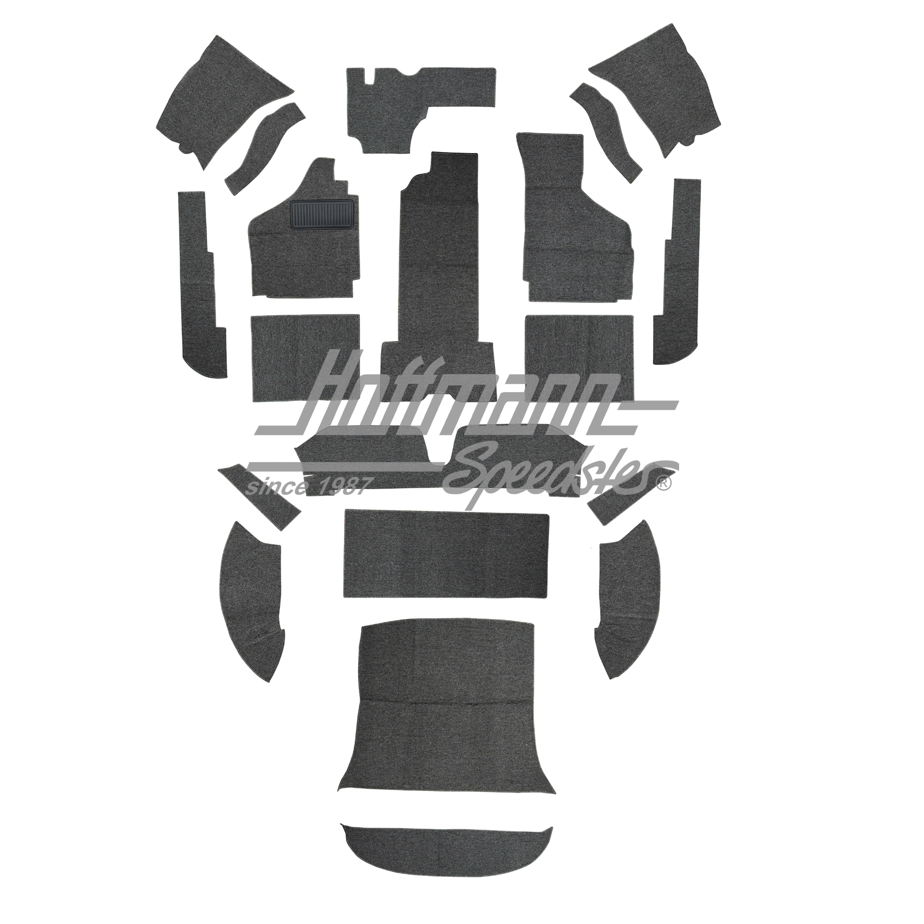 Carpet kit, Karmann Ghia Coupé, 8.68-, grey | 34-F1524-407 | 066-0043-20