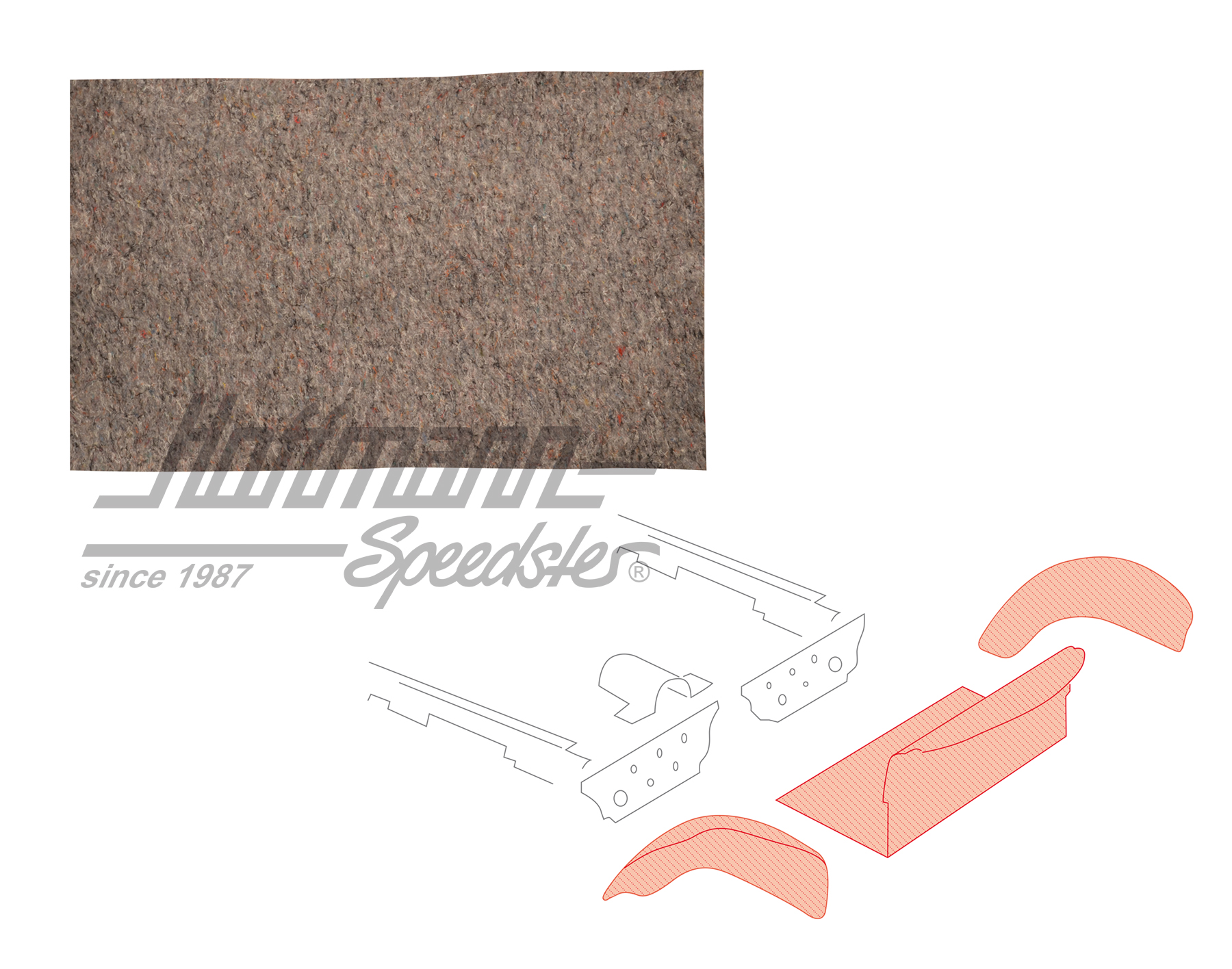 Rear well carpet kit, Convertible, grey, 8.55-7.72                                                  