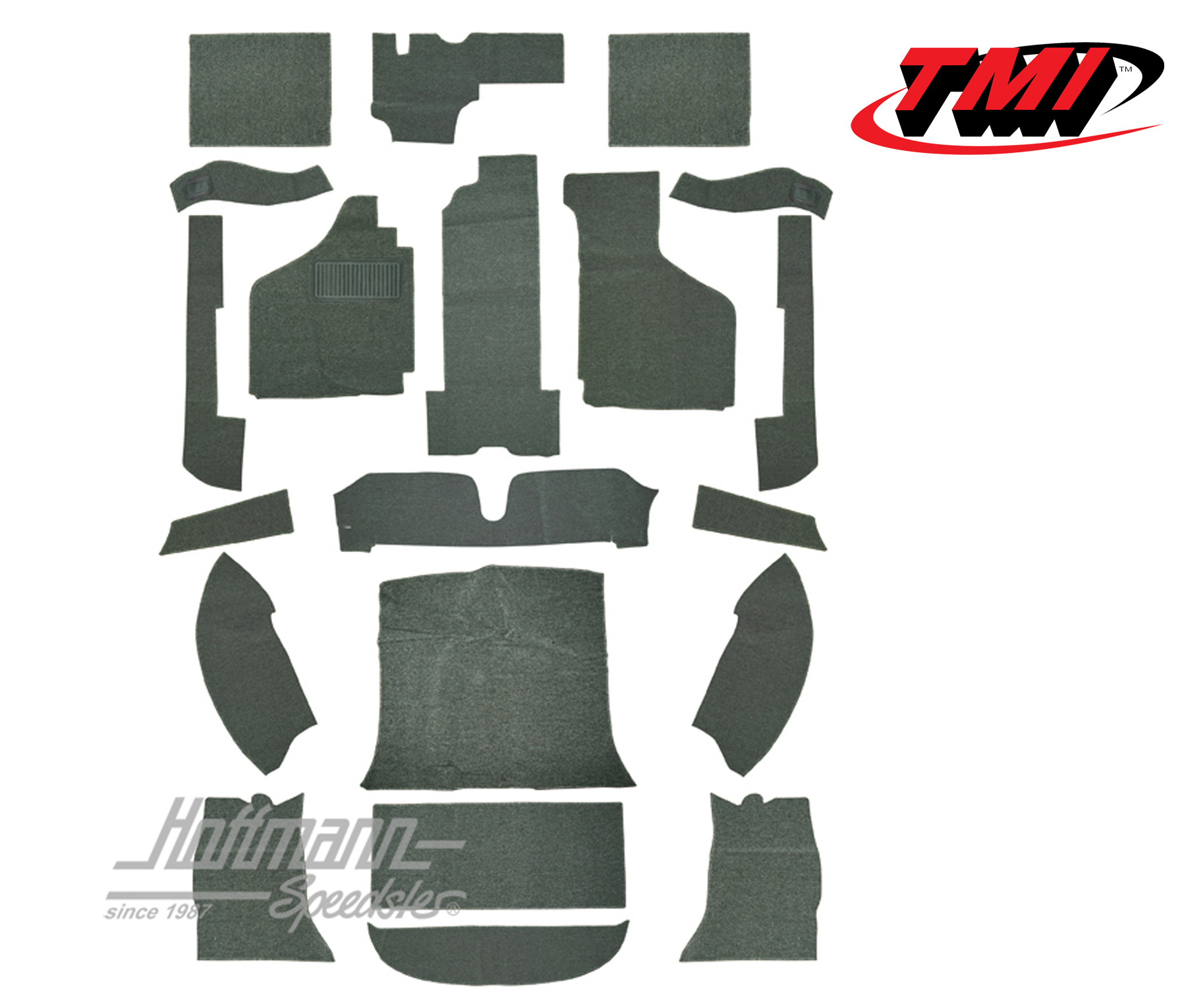 Carpet kit, Karmann Ghia Coupé, -7.68, grey | 34-F1522-407 | 066-0040-20
