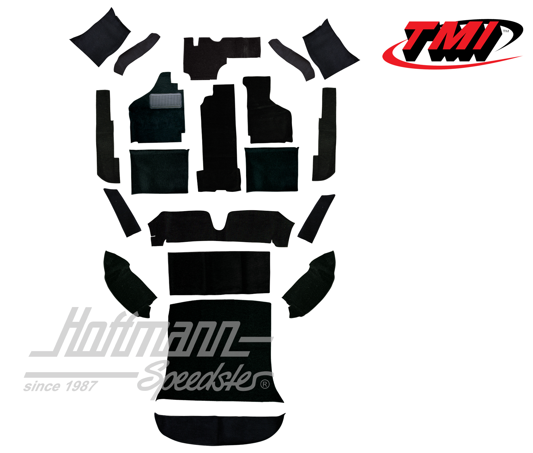 Carpet kit, Karmann Ghia Coupé, 8.68-, black | 34-F1524-801 | 066-0043-50