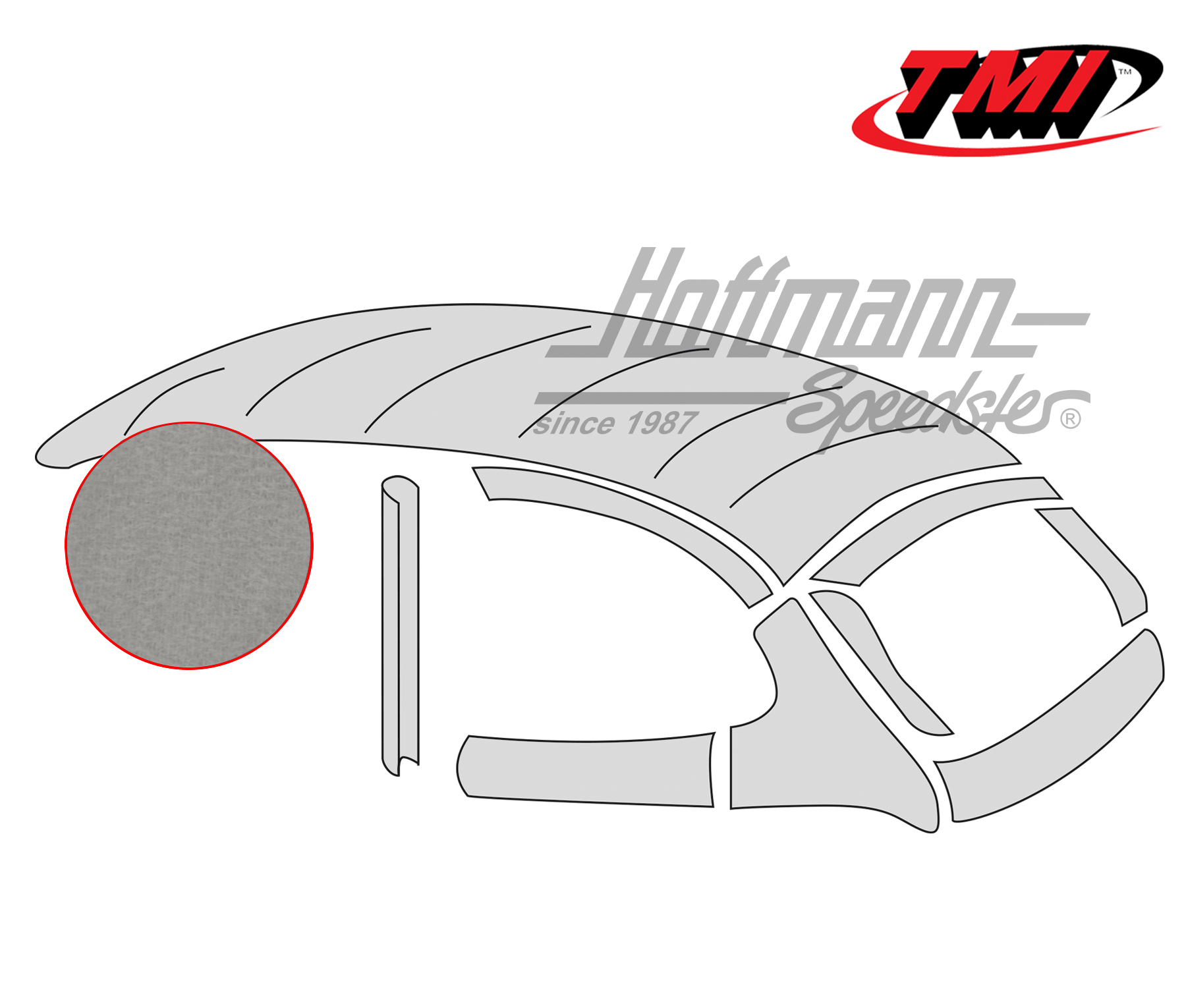 Headliner with folding roof, original style, Mohair, grey, 8.56-7.63 | 20-1108-75 | 055-7200-60